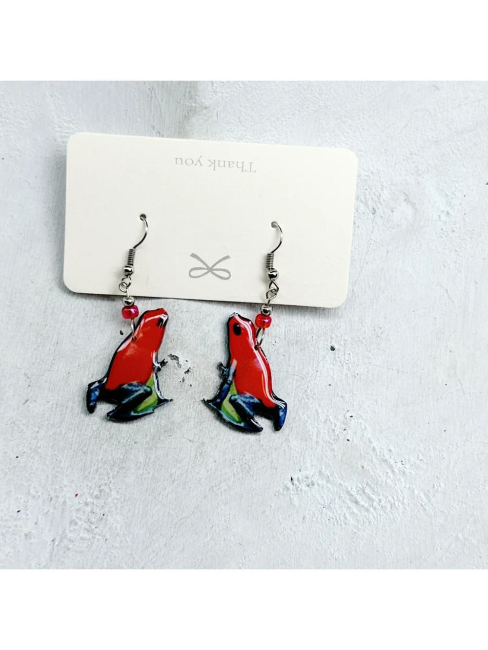 1030mc. Red Tree Frog Earrings